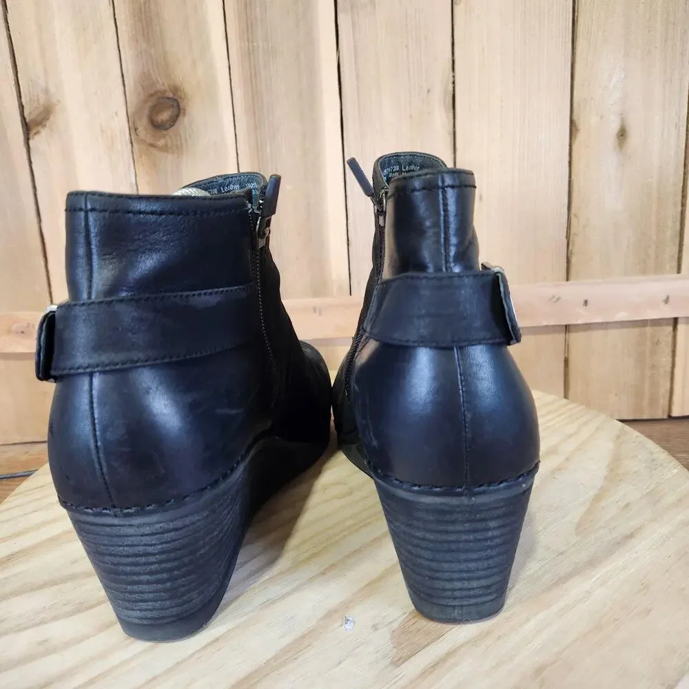 Dansko Shirley Leather Wedge Ankle Boots Womens 9.5 40 EU Black Buckle Booties
